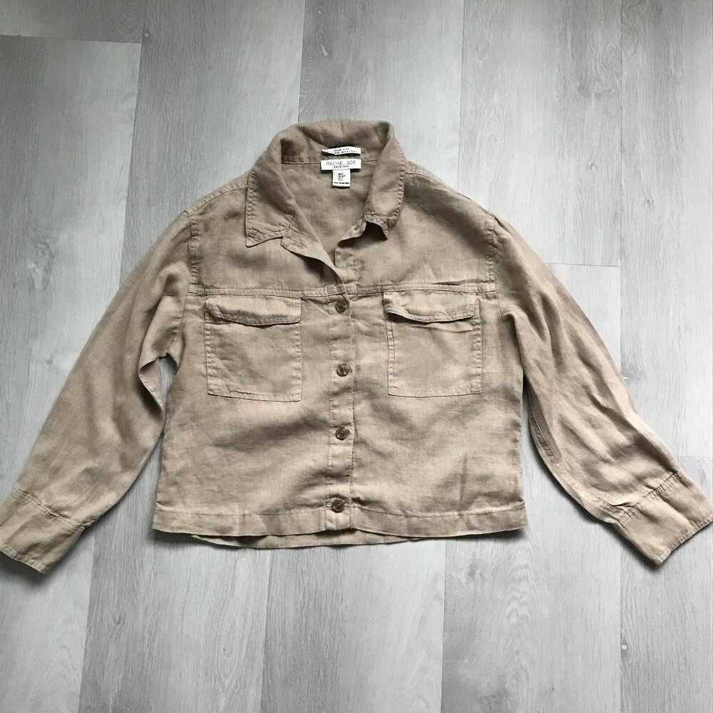 RACHEL ZOE WOMENS SHIRT 100% LINEN LONG SLEEVE BUTTON FRONT SMALL